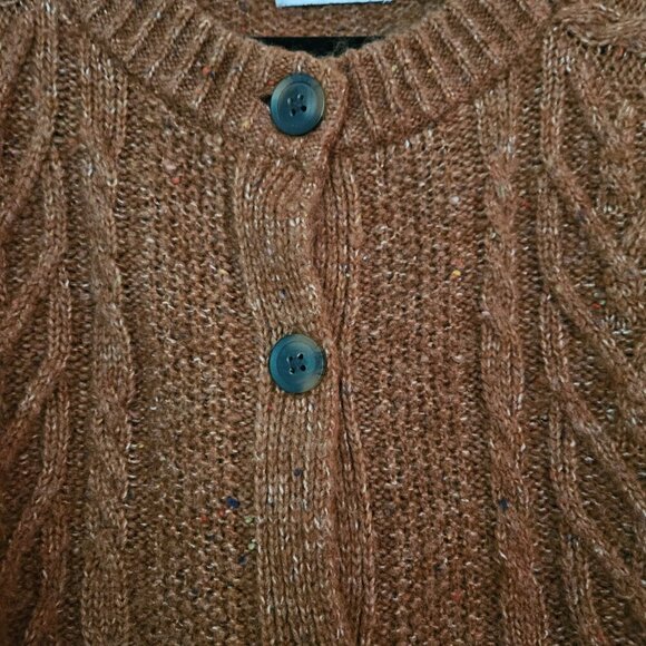 Old Navy L Brown Burnt Orange Cable Knit Cardigan Fisherman Sweater Academia - Picture 2 of 7